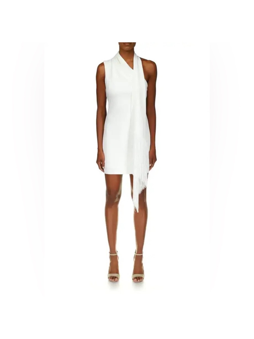 One social white one shoulder fringe mini dress